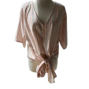 Striped Tie Front Blouse Top Size M
